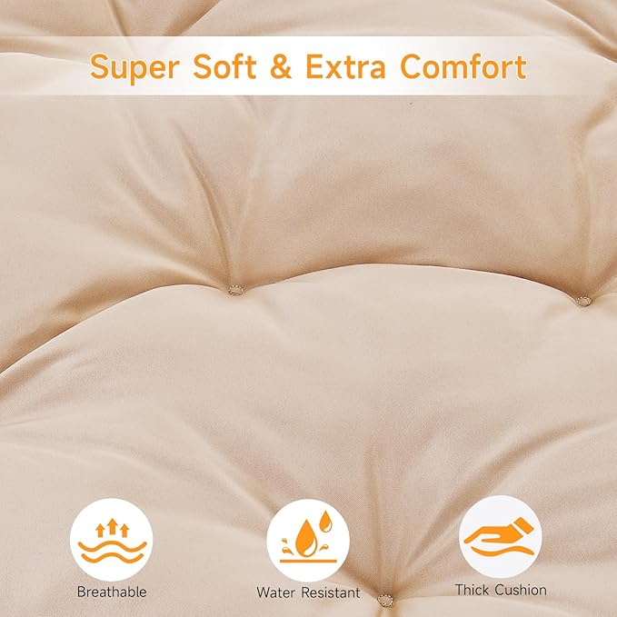 ONBRILL 43″ Ergonomic Papasan Chair with Soft Thick Cushion and Sturdy Steel Frame 360 Degree Swivel Chair for Living Room Bedroom Reading Room Patio Outdoor Beige