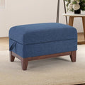 Multifunctional Storage Ottoman with Flip-Top Table Upholstered Soft Fabric Footrest with Storage Space Stylish Coffee Table with Solid Wood Legs for Living Room Blue