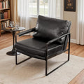 Art Leon Mid Century Modern Accent Chair Faux Leather Armchair with Black Metal Legs Single Lounge Side Chair for Living Room Bedroom Small Spaces Black