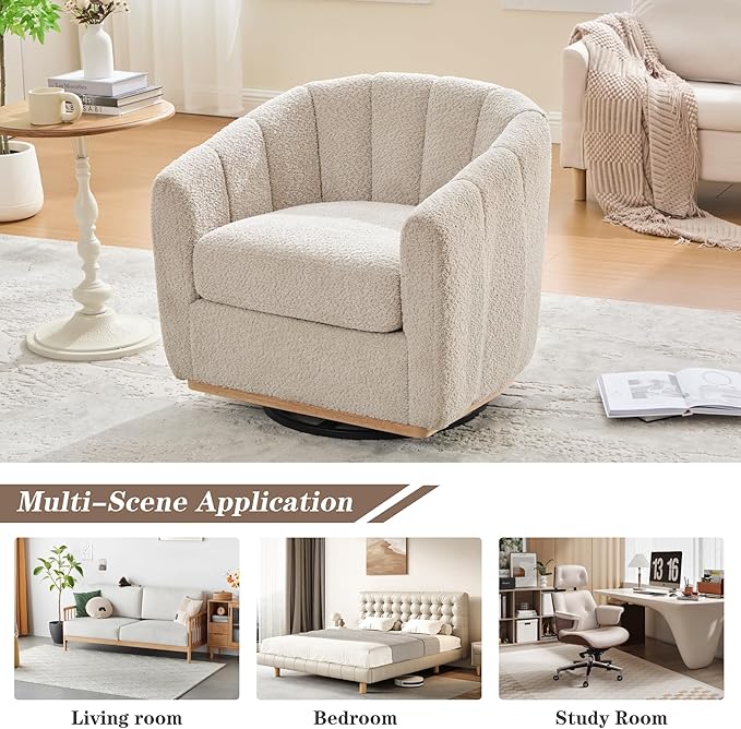 Mlmh &amp Kngwa 32.28 W Swivel Barrel Accent Chair Chenille Upholstered Swivel Chair Comfy Chairs Single Sofa for Living Room Bedroom Wheat