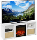Furinno Classic 60 Inch TV Stand with Fireplace Solid White