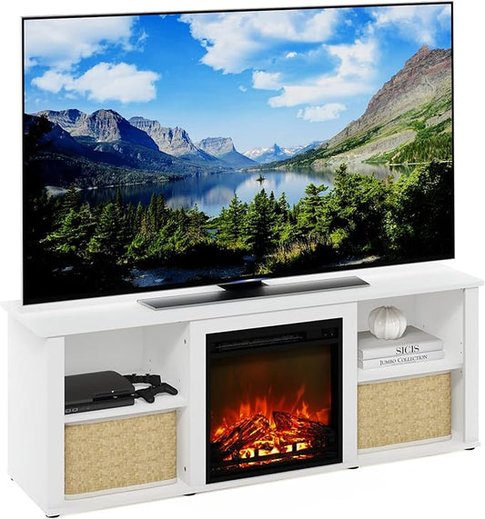 Furinno Classic 60 Inch TV Stand with Fireplace Solid White