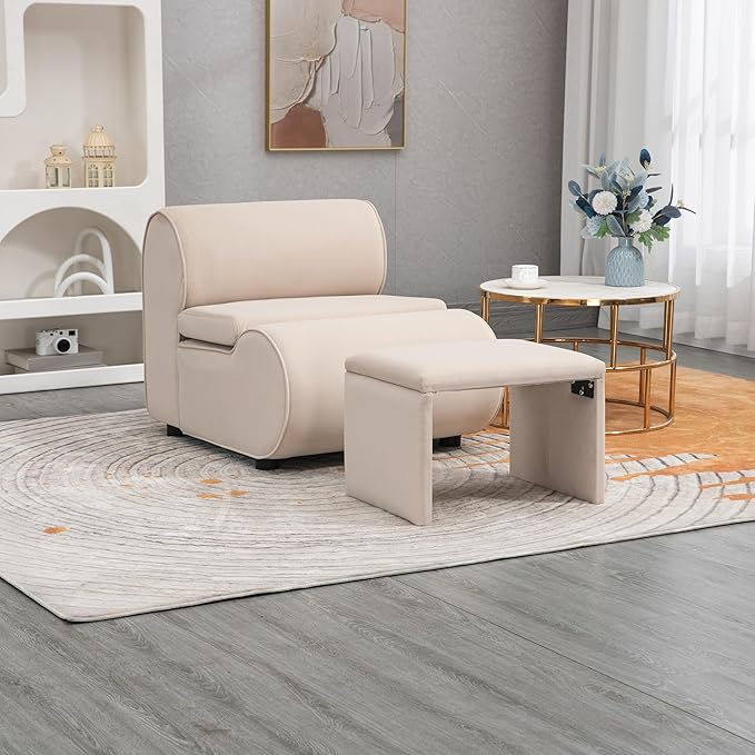 House Hold Accent Chair with Ottoman Cushioned deep seat no armrest Accent Single Lazy Chair for Living Room