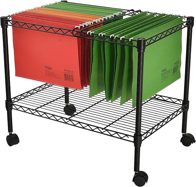 Finnhomy Premium 1-Tier Metal Rolling File Cart for Letter Size and Legal Size Folder Black