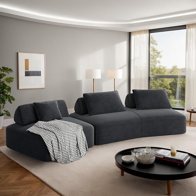 139 Oversized Modular Sectional Sofa Set Chenille Cloud Boneless Couch with Removable Backrests &amp Soft Pillows No Assembly Required DIY Upholstered Sofa Bed for Living Room (Dark Gray)