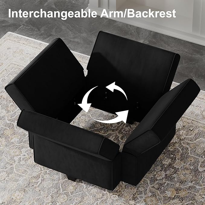 Belffin Modern L Shaped Velvet Sectional Sofa with Chaise Black Storage Adjustable Arm/Backrest