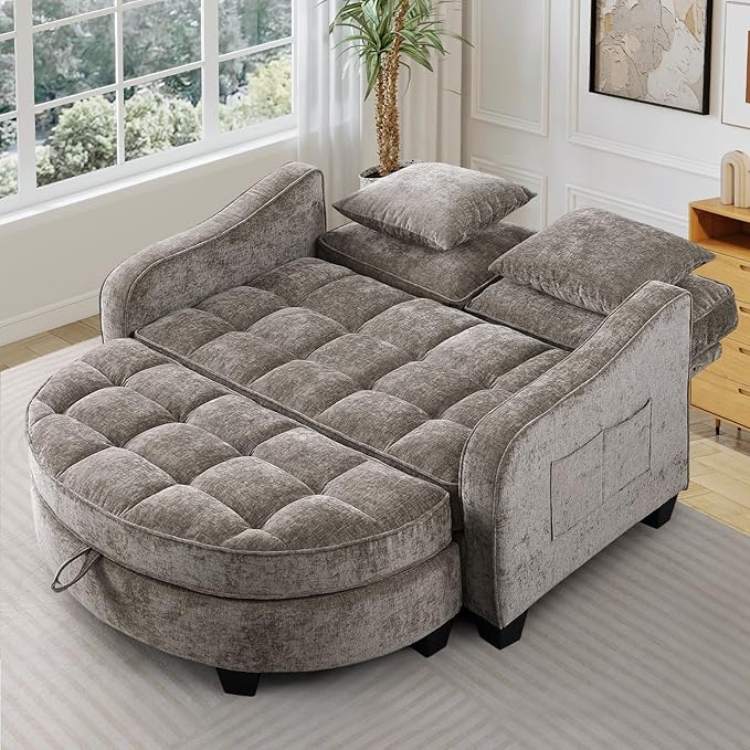 Oversized Chair and A Half Chenille Tufting Accent Cozy Reading Sofa Chair with Storage Ottoman Upholstered Loveseat Chaise Lounge Sofa with Adjustable Back for Living Room Office Sunroom Brown