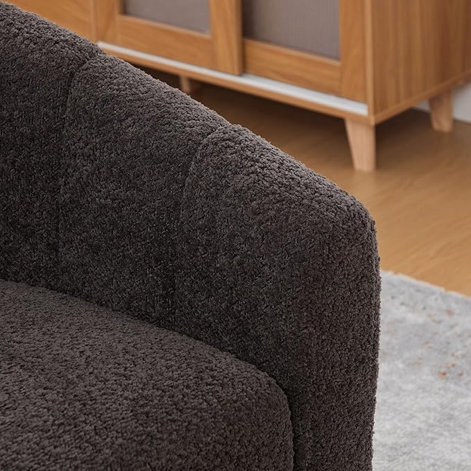 32 W Swivel Barrel Chair Boucle Chenille Accent Chair Upholstered Tufted Club Armchair Single Sofa Chairs with Metal Base for Living Room Family Room Bedroom Lounge Area Office (Charcoal)