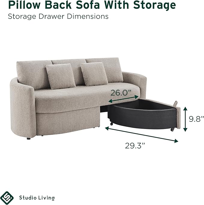 Studio Living® Beckett 92 Storage Sofa Modern Farmhouse Pocket Coil Comfort Easy Assembly Chenille Fabric Taupe