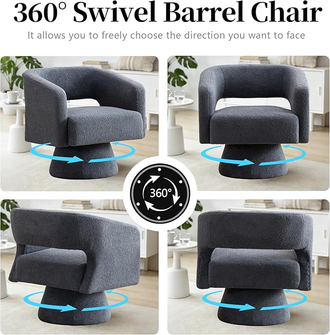Accent Barrel Chair Set of 2 Modern Teddy Bear Velvet Club Chair 360° Swivel Degree Dressing Chair Suitable for Living Room Reading Room Bedrooms Office Blue