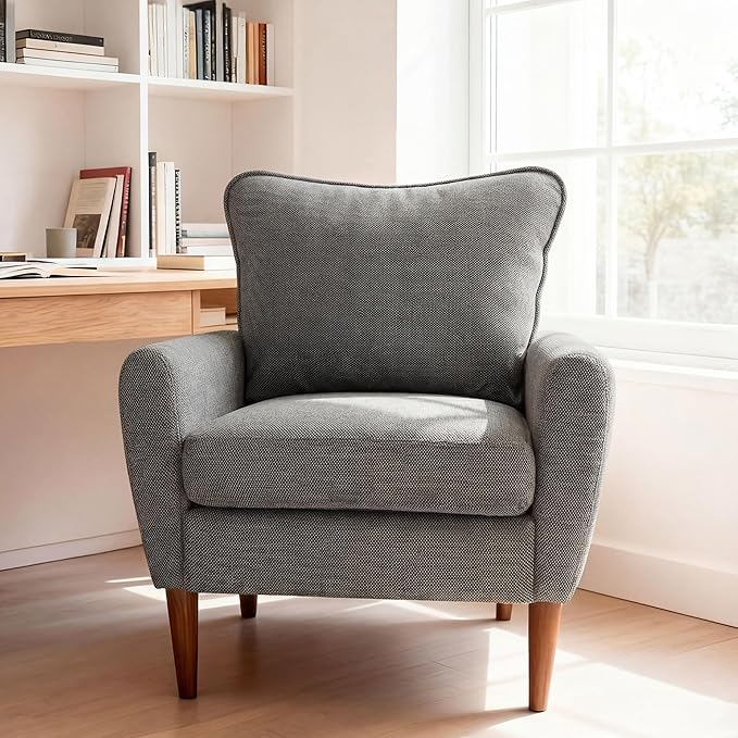 OLIXIS Comfy Accent Chair for Living Room Bedroom and Waiting Room Upholstered Mid-Century Reading Chair with Pillow and Solid Wood Legs Wide Singe Modern Lounge Sofa (Gray 2 Pack)