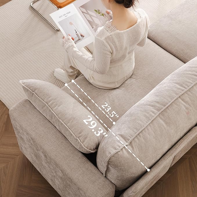 135'' Modular Sectional Couch with All Seats StorageOversized 3-Seater Comfy Sofa with 7.8'' Upholstered CushionBig Couches with Throw Pillows for Living RoomBedroomChenilleKhaki