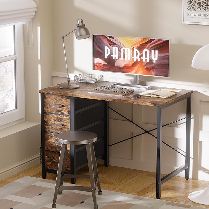 Pamray 32 Inch Computer Desk with 4 Drawers Small Office Desk for Home Bedroom Study Writing Simple Modern Computer Table Vintage