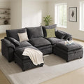 100 Modular Sectional Sofa U Shaped with Storage Chenille Cloud Couch for Small Spaces Living Room Apartment Comfy Deep Seat with Reversible Ottoman (5 Seats Grey)