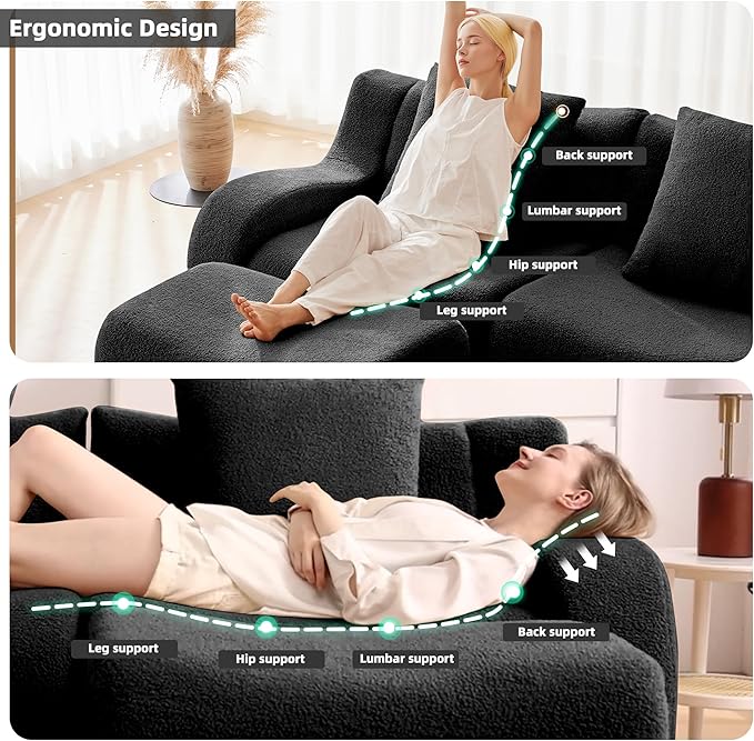 115.3 Inches Sectional Boneless Cloud Couch Super Soft Comfortable Curved Armrest Deep Seat Sofa with Pillow and Ottoman Sectional Couches for Living Room No Assembly Required