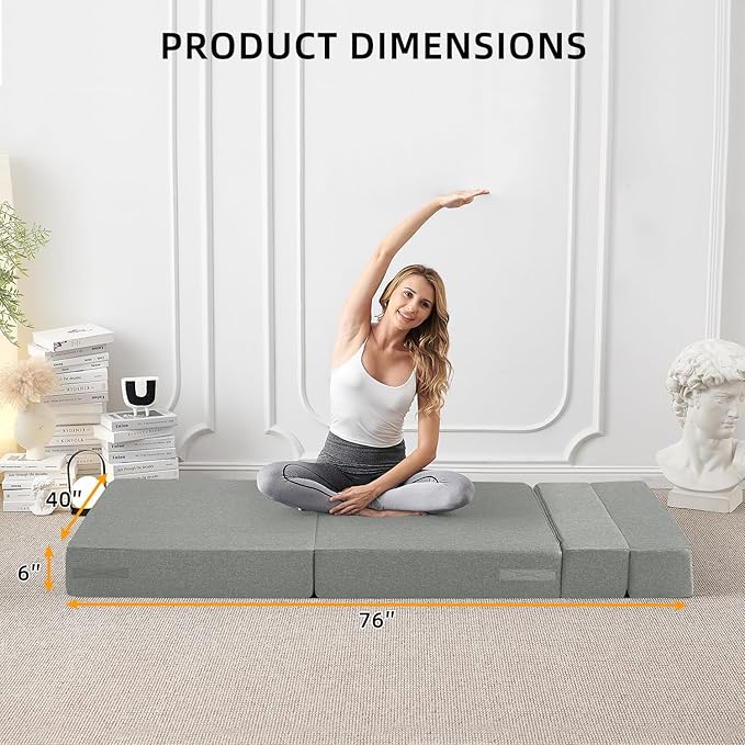 FILUXE Folding Sofa Bed | Convertible Sleeper Chair Bed for Adults Fold Out Chair to Bed Linen Futon Chair with Pillow for Home Dorm Apartment RV Living Room Standard Size Light Gray
