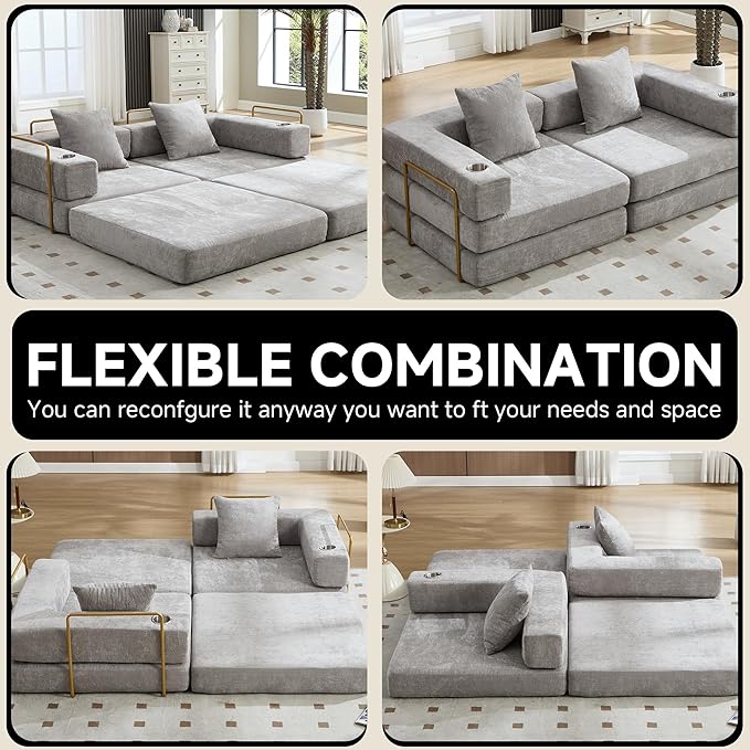 Convertible Sleeper Sofa Bed – 77'' 3-Seater Futon Couch with Corduroy Upholstery Pull-Out Floor Bed High-Density Foam No Assembly Perfect for Living Room Bedroom Apartment Studio (Beige)