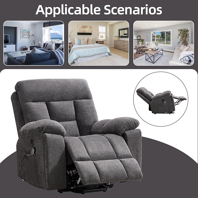 CANMOV Large Power Lift Recliner Chair with Massage and Heat for Elderly Big and Tall People Overstuffed Wide Recliners with 2 Cup Holders Side Pocket and USB Port Dark Grey