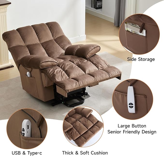 Power Lift Recliner Chair for Elderly Electric Recliner with Heat &amp Massage Large Lift Chair Recliners for Living Room RV Bedroom(Brown)