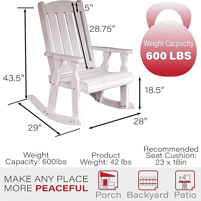 Amish Heavy Duty 600 Lb Mission Pressure Treated Rocking Chair (Semi-Solid White Stain)