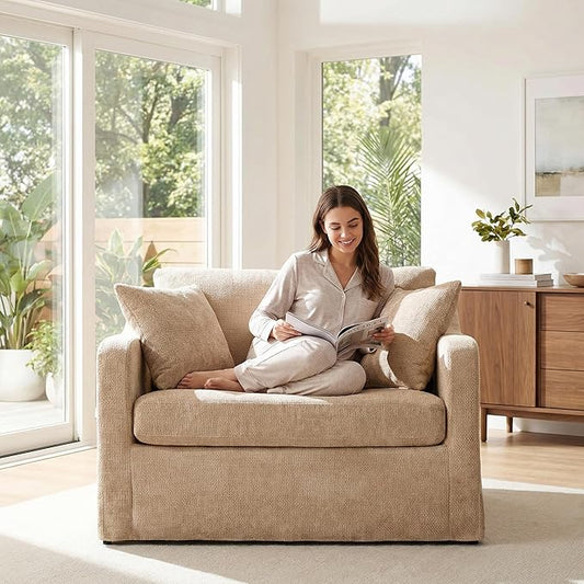 Aoiy &amp Wifon 43.9'' W Oversized Accent Chair Upholstered Mid-Century Reading Chair Comfy Oversized Armchair for Living Room &amp Bedroom Chenille Beige