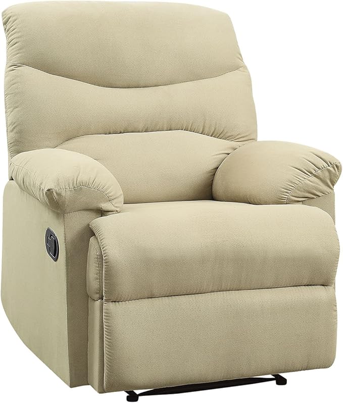Beige Microfiber Recliner Chair with Pillow Top Armrests - Comfortable &amp Stylish Relaxing Chair for Living Room
