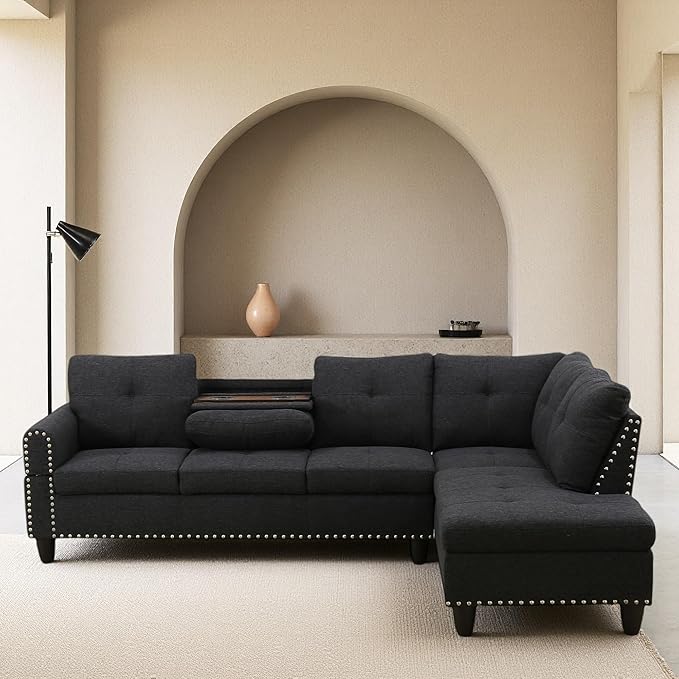 Sectional Couches for Living Room Convertible 4 Seat Modular Sectional Sofa Set for Living Room L Shaped Couch Modern Sofas for Apartment/Office Dark Grey
