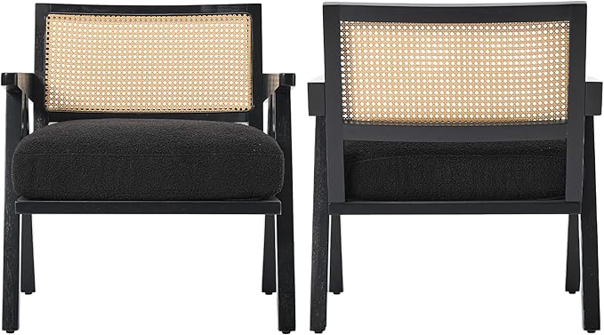 Garvee Mid-Century Modern Accent Chair Linen Upholstered Lounge Chair withWood Frame Soft Cushion - Comfortable Reading Armchair for Living Room Bedroom Office - Black 2 PCS