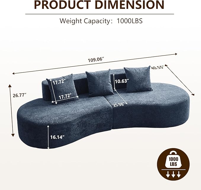 109 Modern Curved Sofa Raindrop Velvet Fabric 5 Seater Curved Shaped Sectional Couch for Living Room Bedroom Office No Assembly