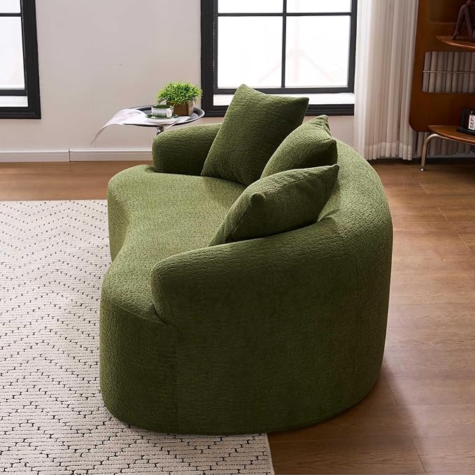 65” Green Curved Couch&amp Loveseat Sofa with 3 Pillows Compression Couch with Round Armrest Suitable for Small Space Bedroom Living Room Memory Foam Chenille No Assembly (Green)