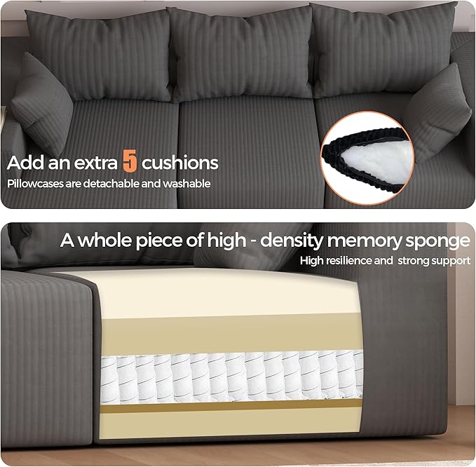 108Modern Sectional SofaModular Convertible L-Shape SofasUpholstered Couches with Deep SeatPet-Friendly Sponge Sofa for Living Room BedroomSofa bed for small space (Gray Left Facing Chaise)