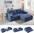 Boneless Sectional Loveseat Couch with Ottoman Convertible Tufted Button Modular Floor Sleeper Sofa Bed Comfy Foldable Compression Love Seat Sofa for Living Room No Assembly Blue