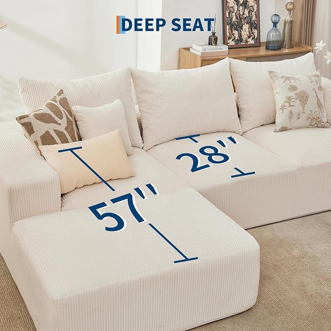 110 Modular Sectional Sofa Couches for Living Room Cloud Memory Boneless Couch No Assembly RequiredComfy Cloud 3-Seater Couch with Chaise Memory Foam Sofa for Offices Bedroom and Apartment
