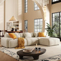 113 Modern L-Shaped Modular Sectional Sofa for Living Room Corduroy Upholstery Beige 3-Seater Cloud Couchand Movable Ottoman – No Assembly Beige