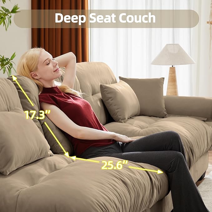 Loveseat Sofa 93.7 Modular Sectional Sofa 2 Seater Modern Cloud Couch with Ottoman Oversized Sectional Couches for Living Room Comfy Velvet Sofas Deep Seat Couch with 4 Pillows Camel