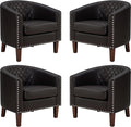 PrimeZone Barrel Chair Comfy Accent Chair Faux Leather Living Room Chairs Club Chairs with Cushion Nailhead Trim and Diamond Mesh Backrest Reading Chairs for Bedroom Waiting Room 4PCS Brown