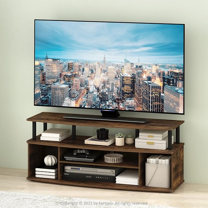 Furinno Jaya Large Entertainment Center Stand Unit/TV for up to 55 inch Amber Pine/Black