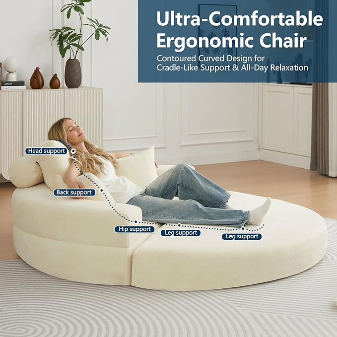 71 Boneless Couch Loveseat Folding Sofa Bed Convertible Round Floor Couch for Living RoomSleeper for Living RoomApartment Office. (1 Beige 71)