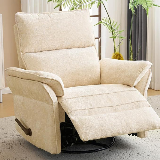 Oversized Rocking Chair Nursery with Adjustable Headrest 26 Wide Swivel Rocker Recliner Nuresry Chair with Overstuffed ArmrestManual Rocker Recliner for NurseryBeige