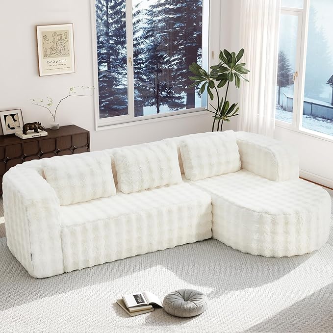 Hobestluk 96 Cloud Sectional Couch Modern Boneless Couch 3 Seater with Oversized Chaise L Shaped Modular Sofa Couches for Living Room Apartment No Assembly Required (Bubble WhiteRight Facing Chaise)
