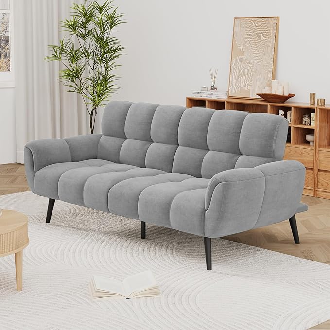 Convertible Futon Sofa Bed 76.77 Modern Linen Futon Couch Comfy Sleeper Sofa with Adjustable Backrests Couch Bed for Small Spaces Living Room Bedroom Apartment Grey