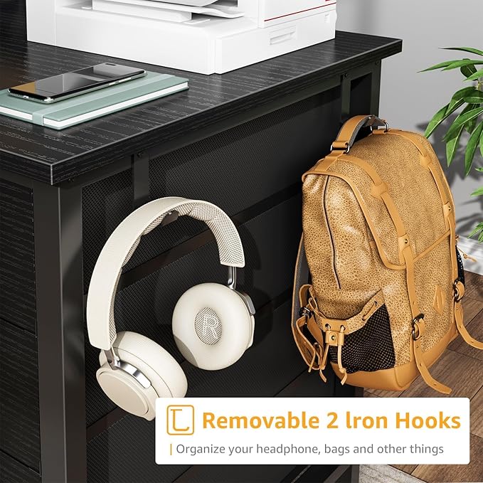 DLisiting Black Gaming Desk with Fabric Drawers on Both Sides 55 Inch Home Office Computer Study Writing Work PC Desk with 8 Storage Drawers Storage for Bedroom
