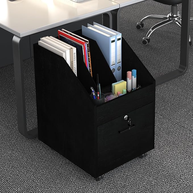 Modern File Cabinet with Lock Small Rolling Filing Cabinets for Home OfficeOffice Storage Cabinet for A4/Letter/Legal Size File(Black)