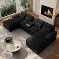 133 Oversized U Shaped Cloud Couch Modular Sectional Couches for Living Room Comfy Corduroy Deep Seat Sofa Set with Double Chaise Lounge Storage Central Console Cup Holders USB Port Black