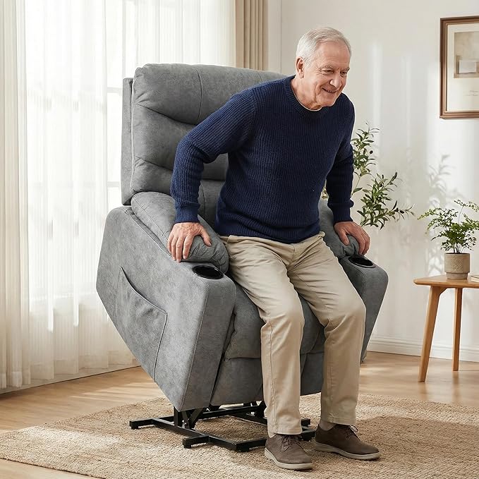 Homdox Power Lift Recliner Chair for Elderly Heavy Duty Electric Lift Reclining Sofa with Remote Control Assist Function Heated Massage and Side Pockets Ideal for Living Room (Grey)