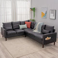 Panana 6 Seater Corneer Sofa 3 Seater &amp 2 Seater L Shaped Couchwith Curved Armrest Pockeys Solid Wood Legs Sectional Setee (Black Faux Leather 6 Seater L Shape Corner Sofa)