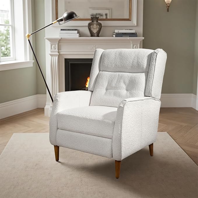 Fat Ant Wingback Pushback Recliner Chair Modern Upholstered Living Room Chair Fabric Single Sofa Recliner Seat Club Chair Home Theater Seating for Living Room Bedroom Off White