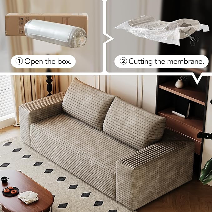 71 Small Space Boneless Modular Couch with Corduroy Memory Foam Deep Seat - Cloud - Comfy No Assembly Required Sofa for Living Room Bedroom &amp Apartment (Camel 71 inch)