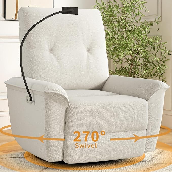 Power Swivel Rocker Recliner Chair for Nursery Upholstered Glider Rocking Chair with Phone HolderUSB Ports Small Recliners for Small Spaces Living Room Bedroom