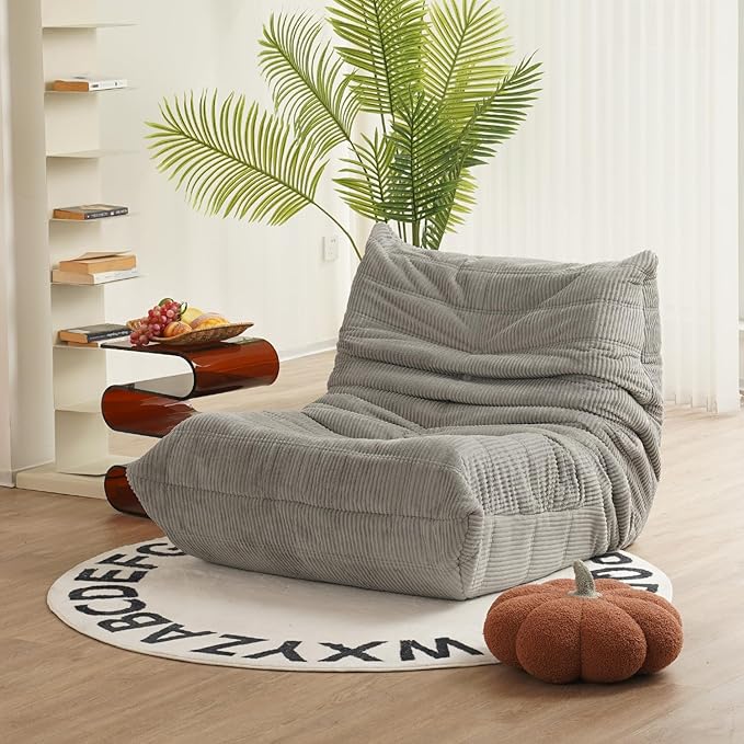 N&ampV Fireside Armless Floor Sofa Mid Century Soft Premium Corduroy Lounge Chair Foam Accent for Living Room Bedroom and Office Harbour Grey